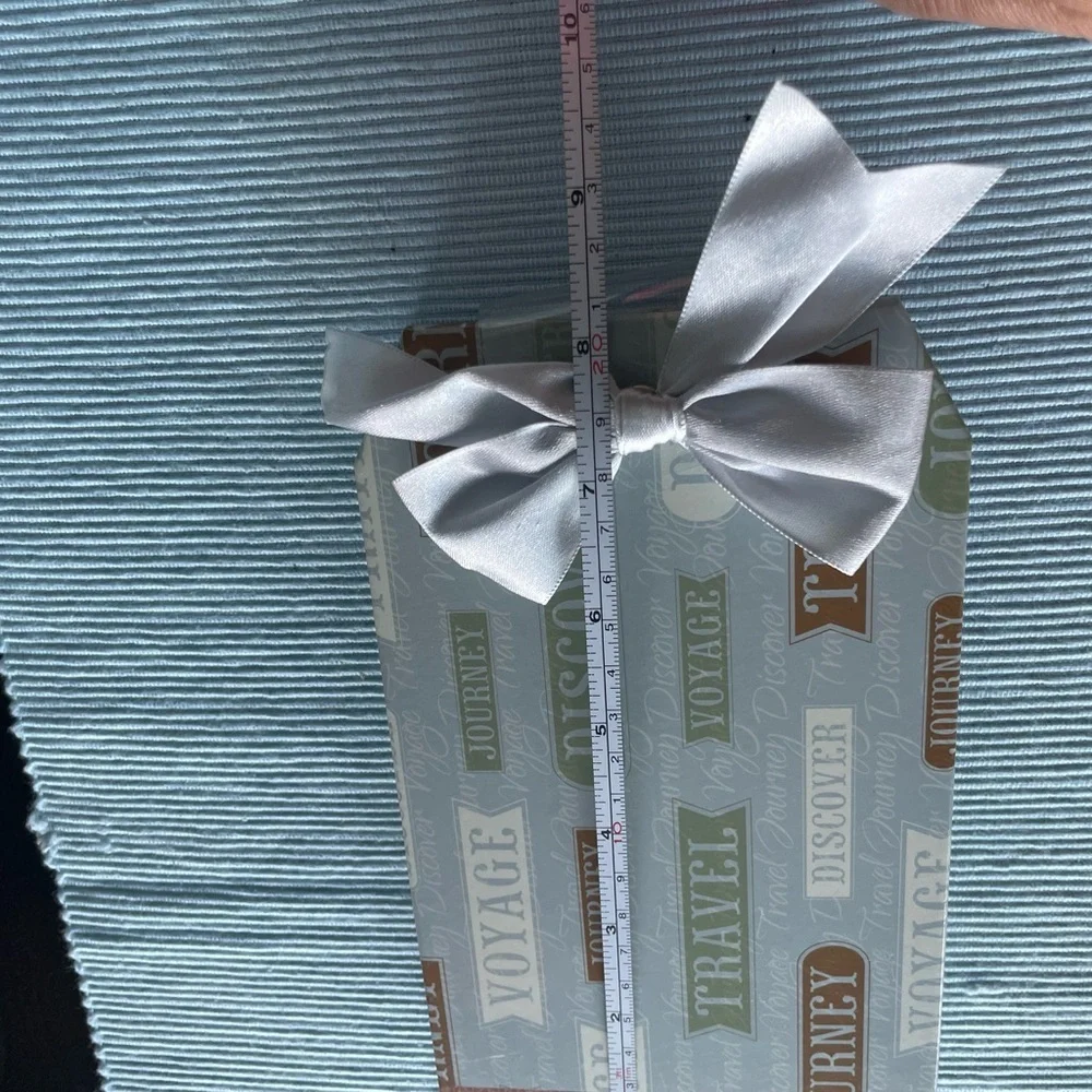 Travel Themed Pre-made Spiral Scrapbook with Bow- picture-ready! 8.25x4.5”
